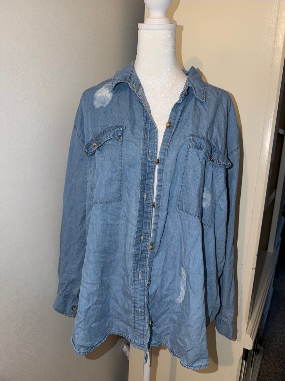 Highway Jeans Light Blue Distressed Denim blouse